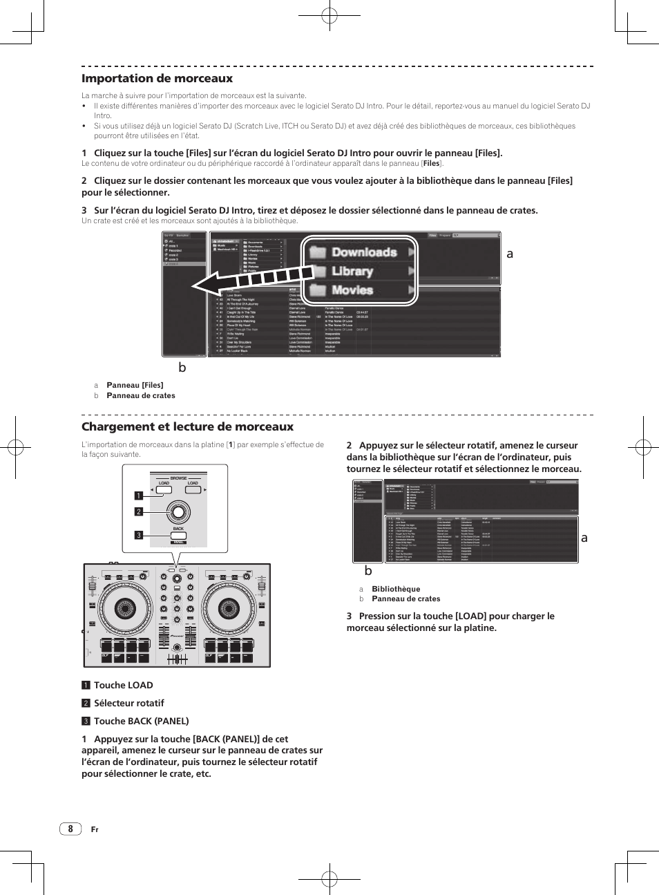 Importation de morceaux, Chargement et lecture de morceaux | Pioneer DDJ-SB User Manual | Page 22 / 68