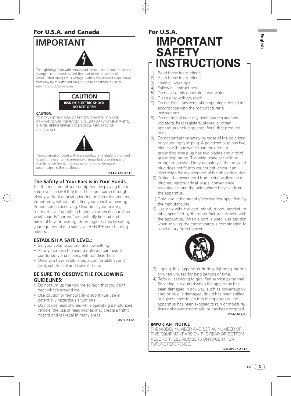 Important, For u.s.a, For u.s.a. and canada | Caution | Pioneer DDJ-SB User Manual | Page 3 / 68