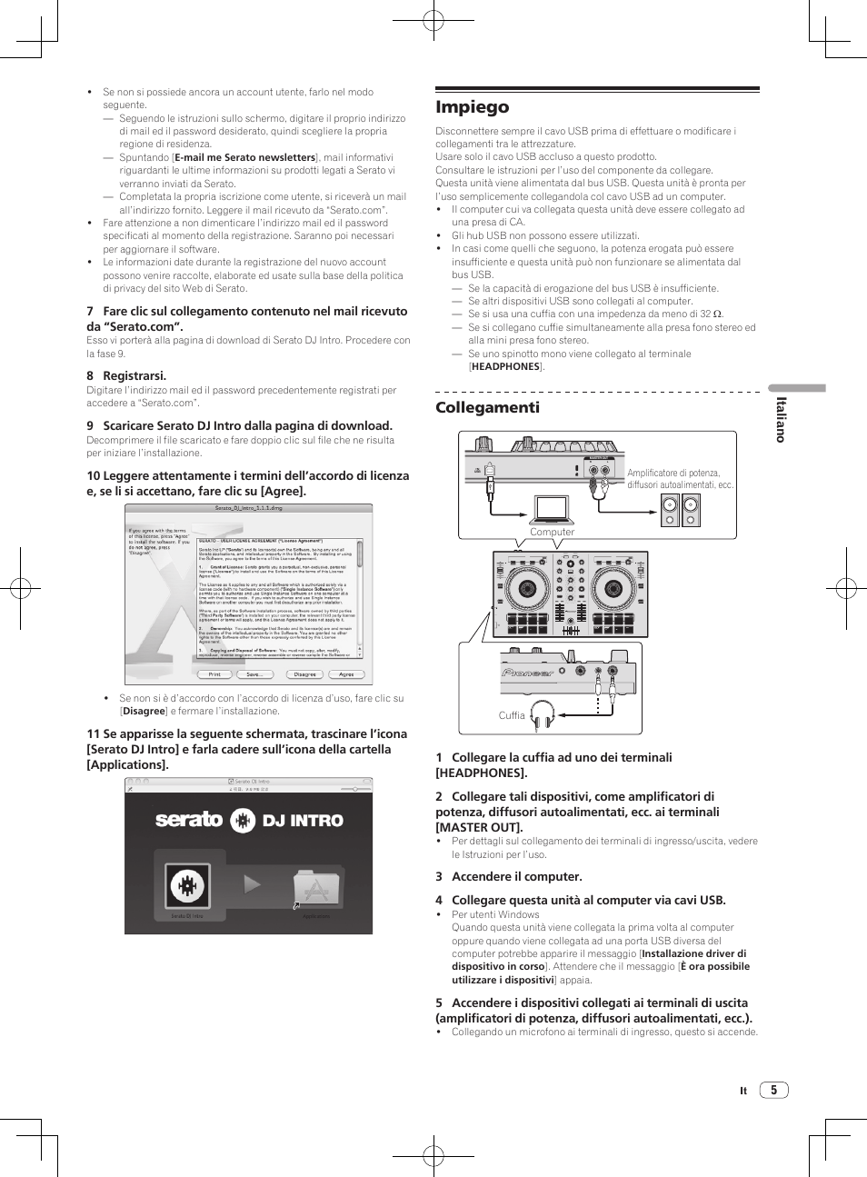 Impiego, Collegamenti | Pioneer DDJ-SB User Manual | Page 45 / 68