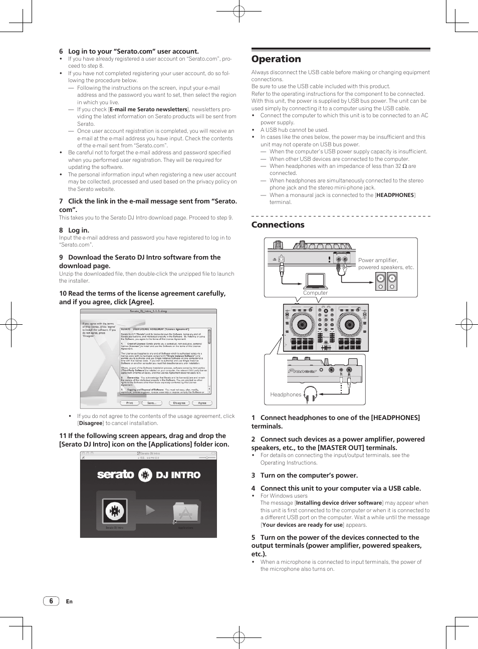 Operation, Connections | Pioneer DDJ-SB User Manual | Page 6 / 68