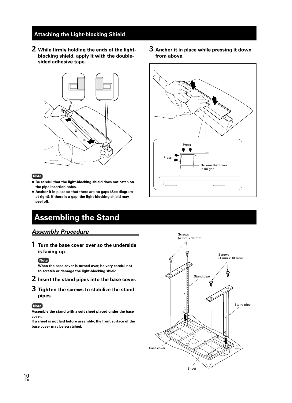 Assembling the stand, Assembly procedure | Pioneer PDK-TS23 User Manual | Page 10 / 50