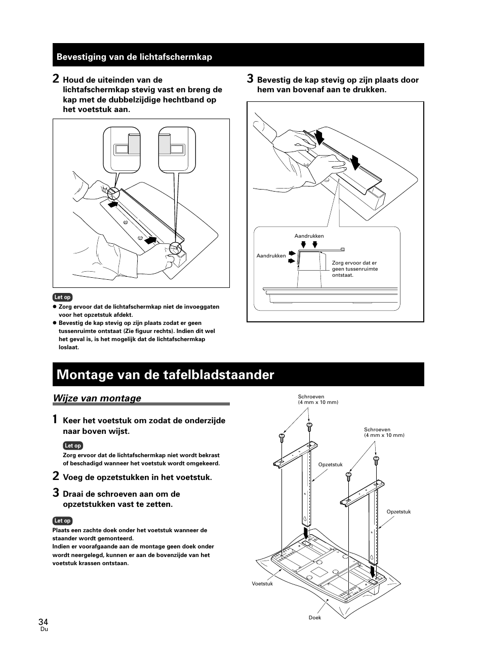 Montage van de tafelbladstaander, Wijze van montage | Pioneer PDK-TS23 User Manual | Page 34 / 50