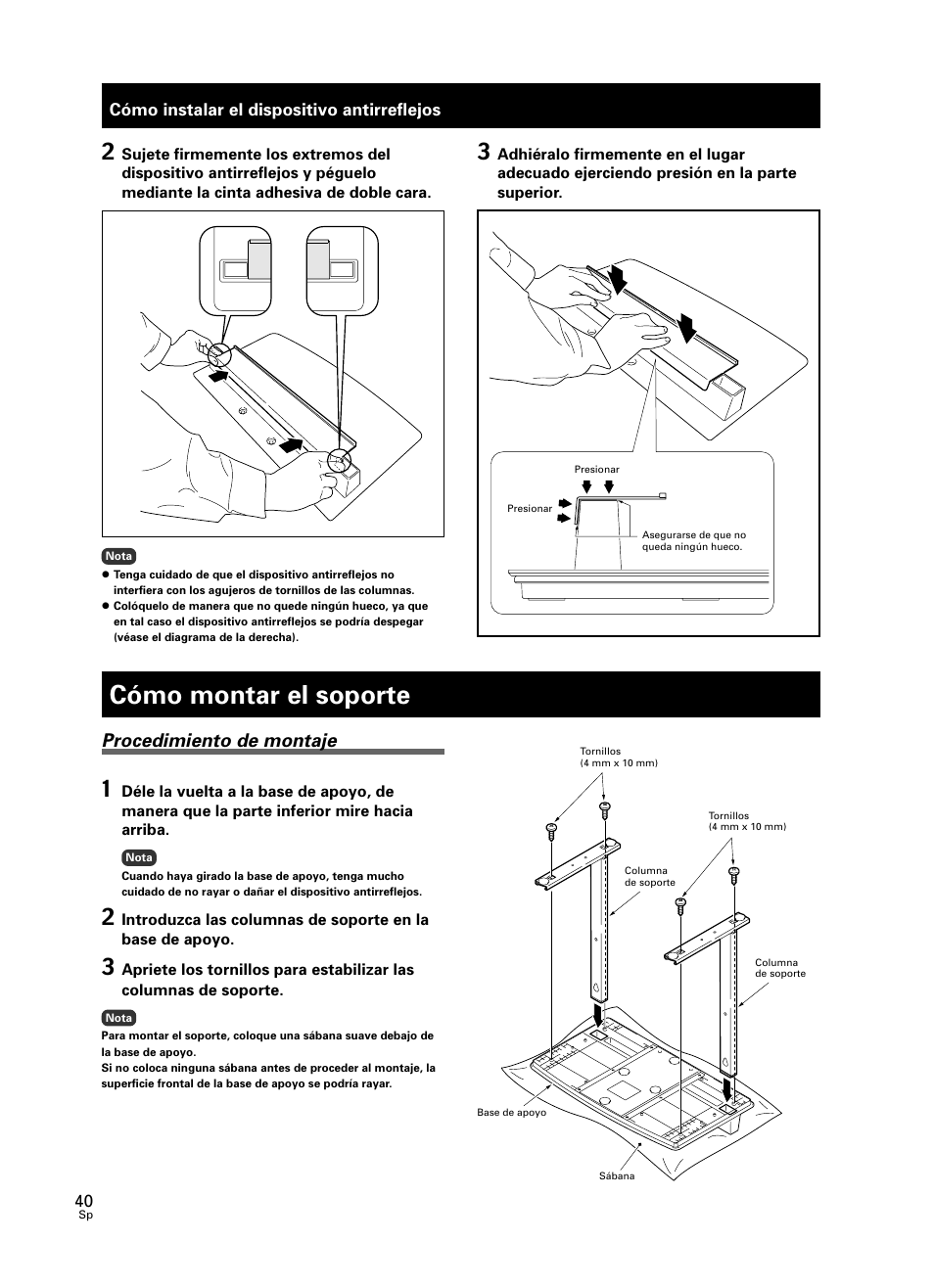 Cómo montar el soporte, Procedimiento de montaje | Pioneer PDK-TS23 User Manual | Page 40 / 50