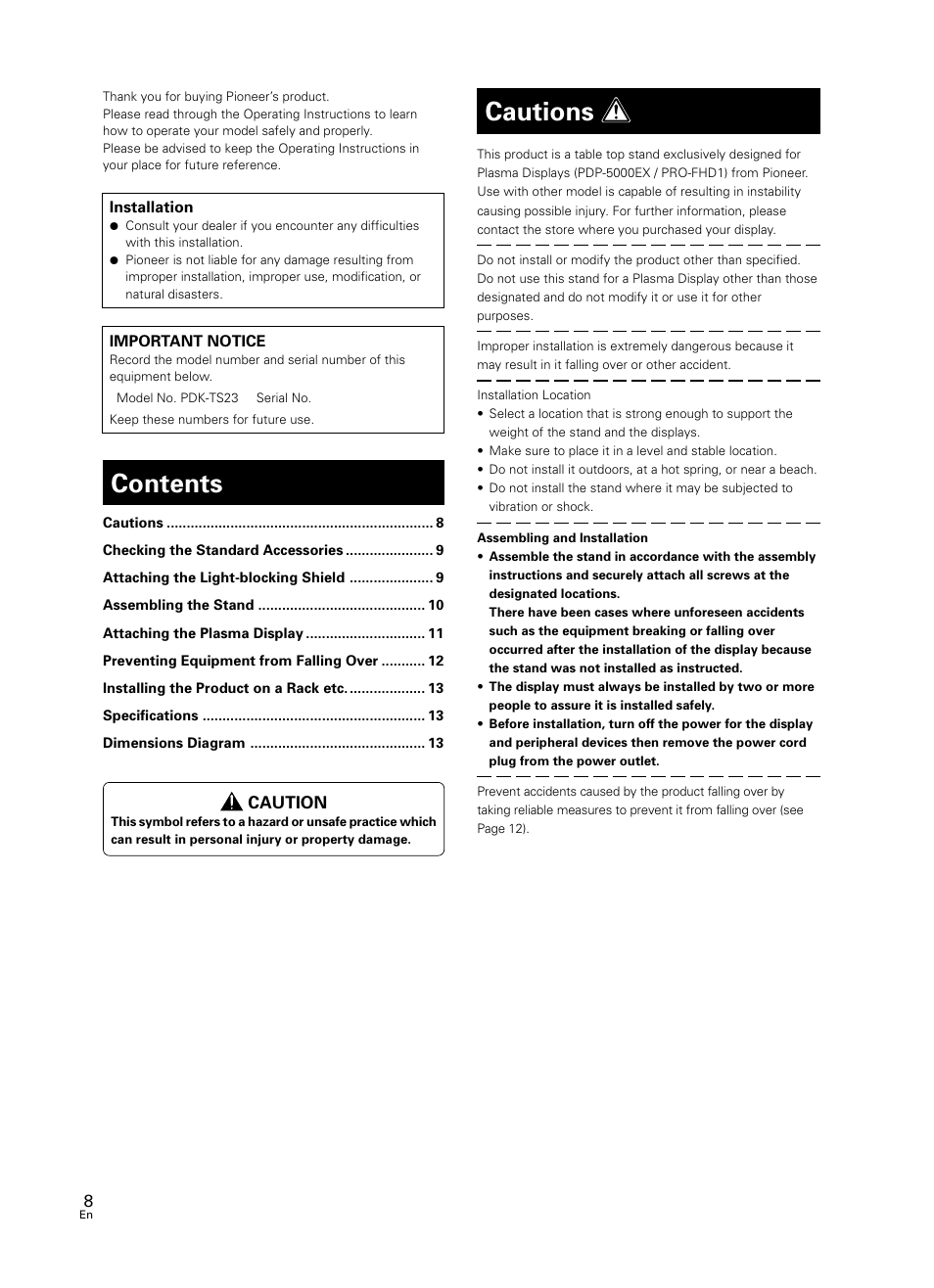 Pioneer PDK-TS23 User Manual | Page 8 / 50