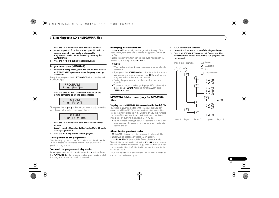 Mp3/wma folder mode (only for mp3/wma files) | Pioneer X-HM70DAB-K User Manual | Page 15 / 40