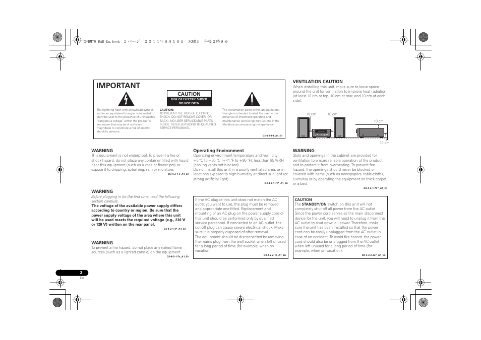Important, Audio in | Pioneer X-HM70DAB-K User Manual | Page 2 / 40