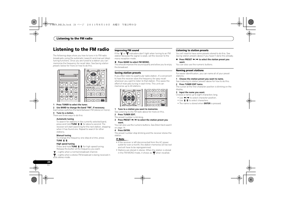 Listening to the fm radio | Pioneer X-HM70DAB-K User Manual | Page 24 / 40