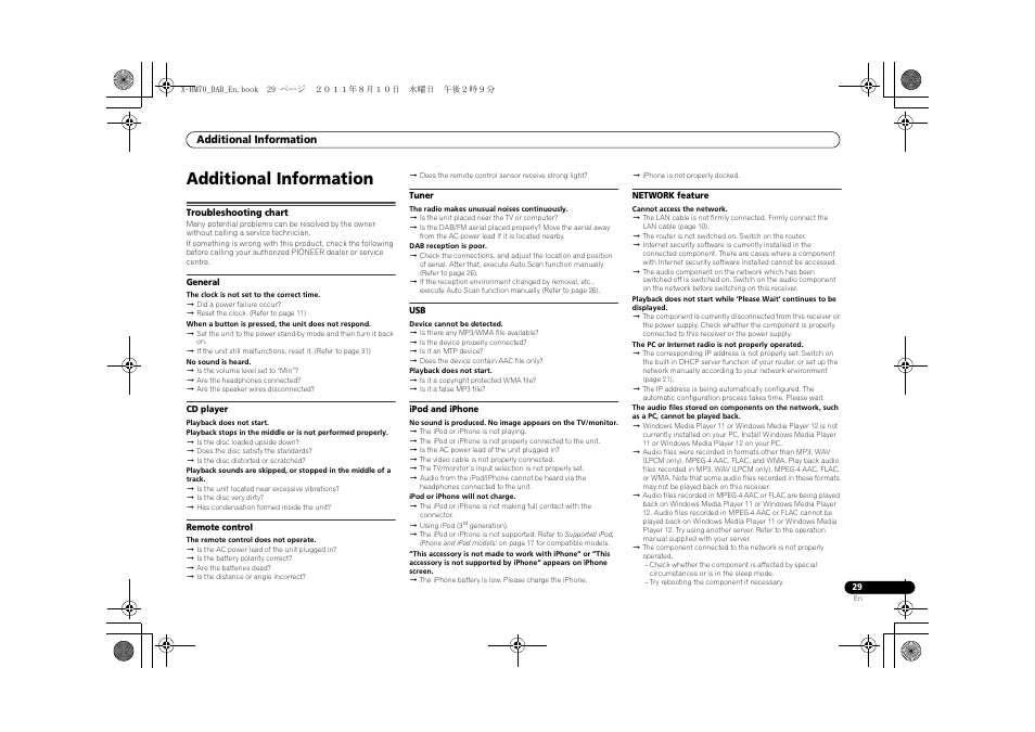 Additional information, Troubleshooting chart | Pioneer X-HM70DAB-K User Manual | Page 29 / 40