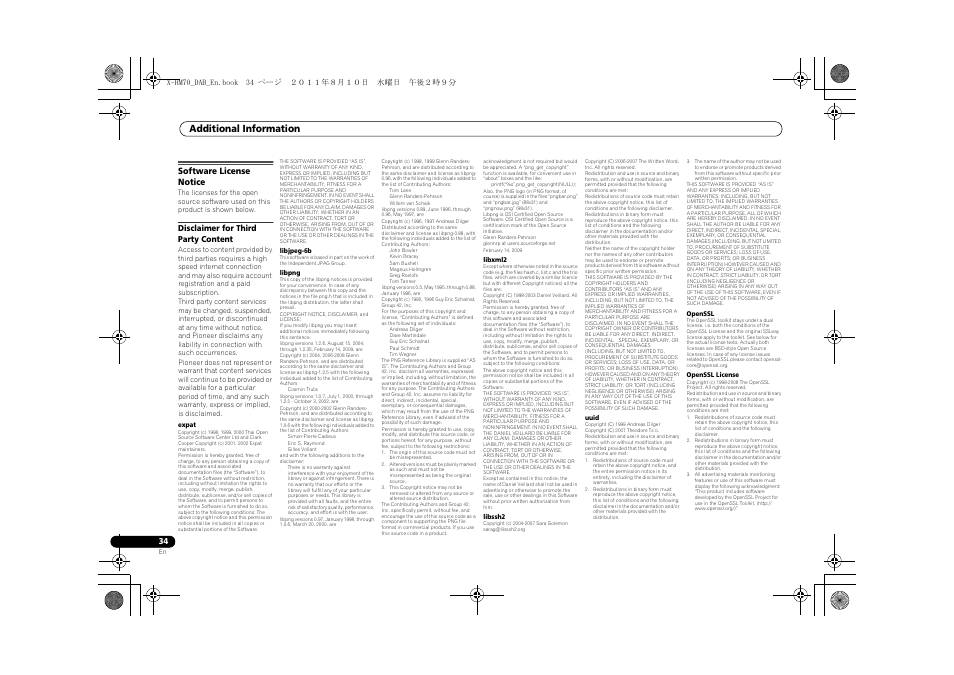 Software license notice, Additional information | Pioneer X-HM70DAB-K User Manual | Page 34 / 40