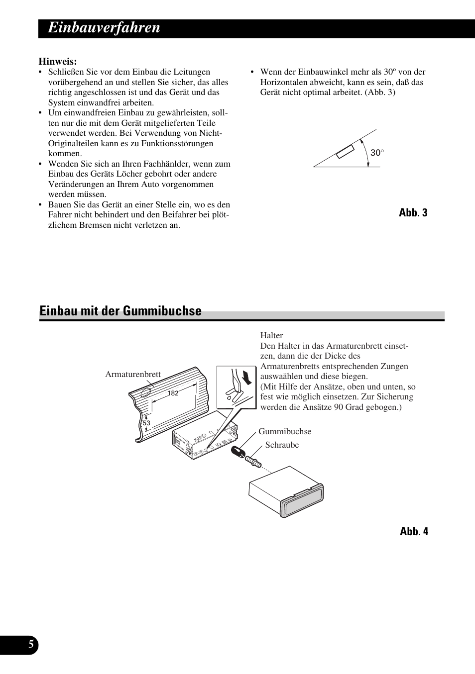 Einbauverfahren, Einbau mit der gummibuchse, A title (english) | Pioneer KEH-P8010R User Manual | Page 18 / 40