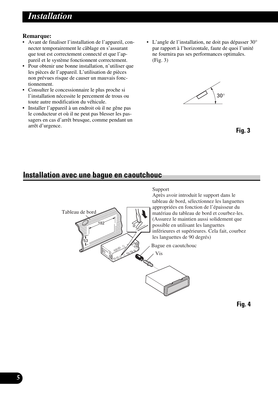 Installation, Installation avec une bague en, Caoutchouc | A title (english), Installation avec une bague en caoutchouc | Pioneer KEH-P8010R User Manual | Page 24 / 40