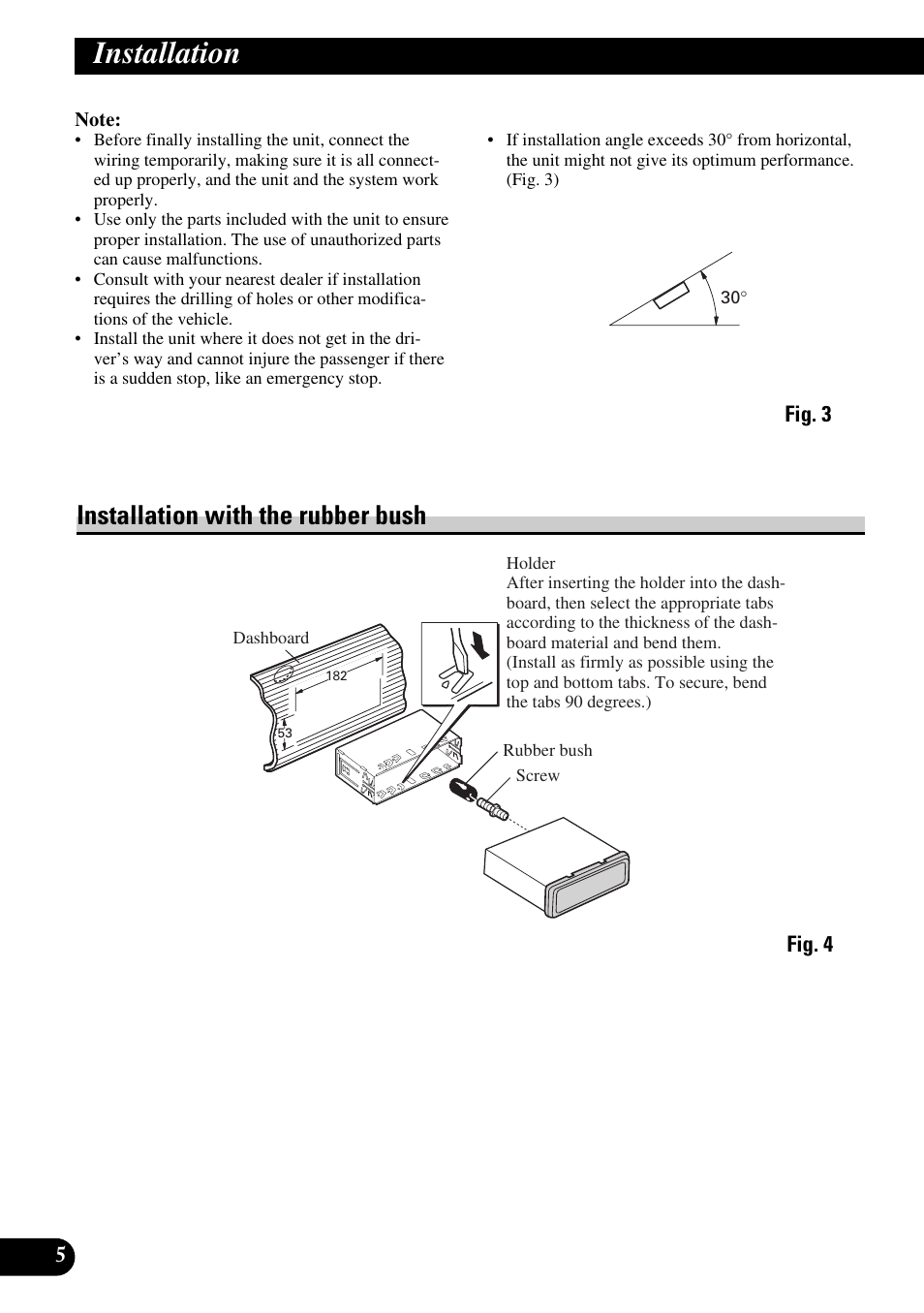Installation, Installation with the rubber bush, A title (english) | Pioneer KEH-P8010R User Manual | Page 6 / 40