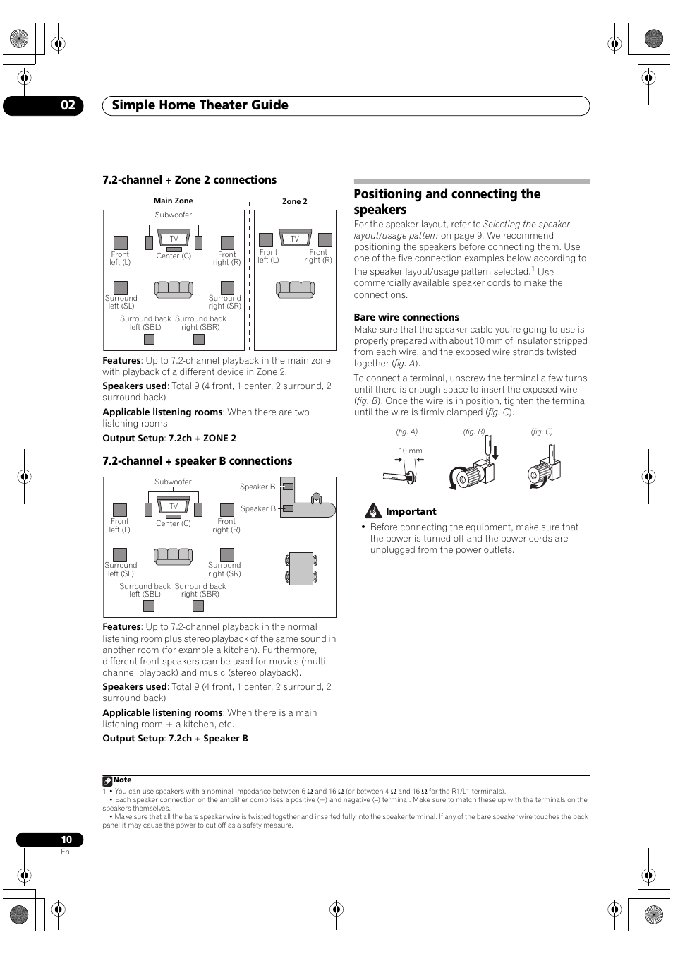 Positioning and connecting the speakers, Simple home theater guide 02 | Pioneer SC-LX90 User Manual | Page 10 / 150