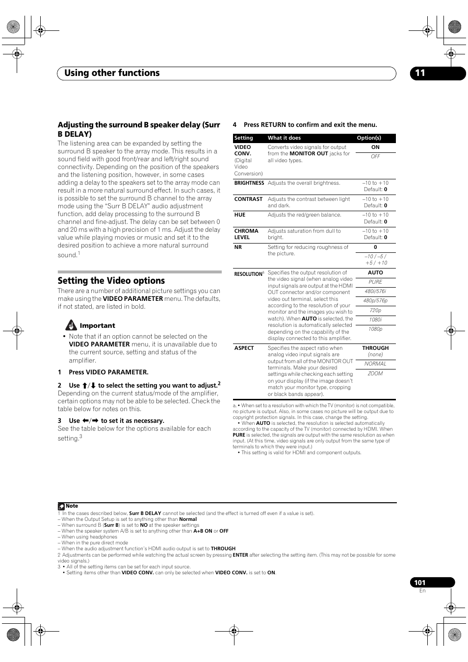 Setting the video options, Using other functions 11 | Pioneer SC-LX90 User Manual | Page 101 / 150