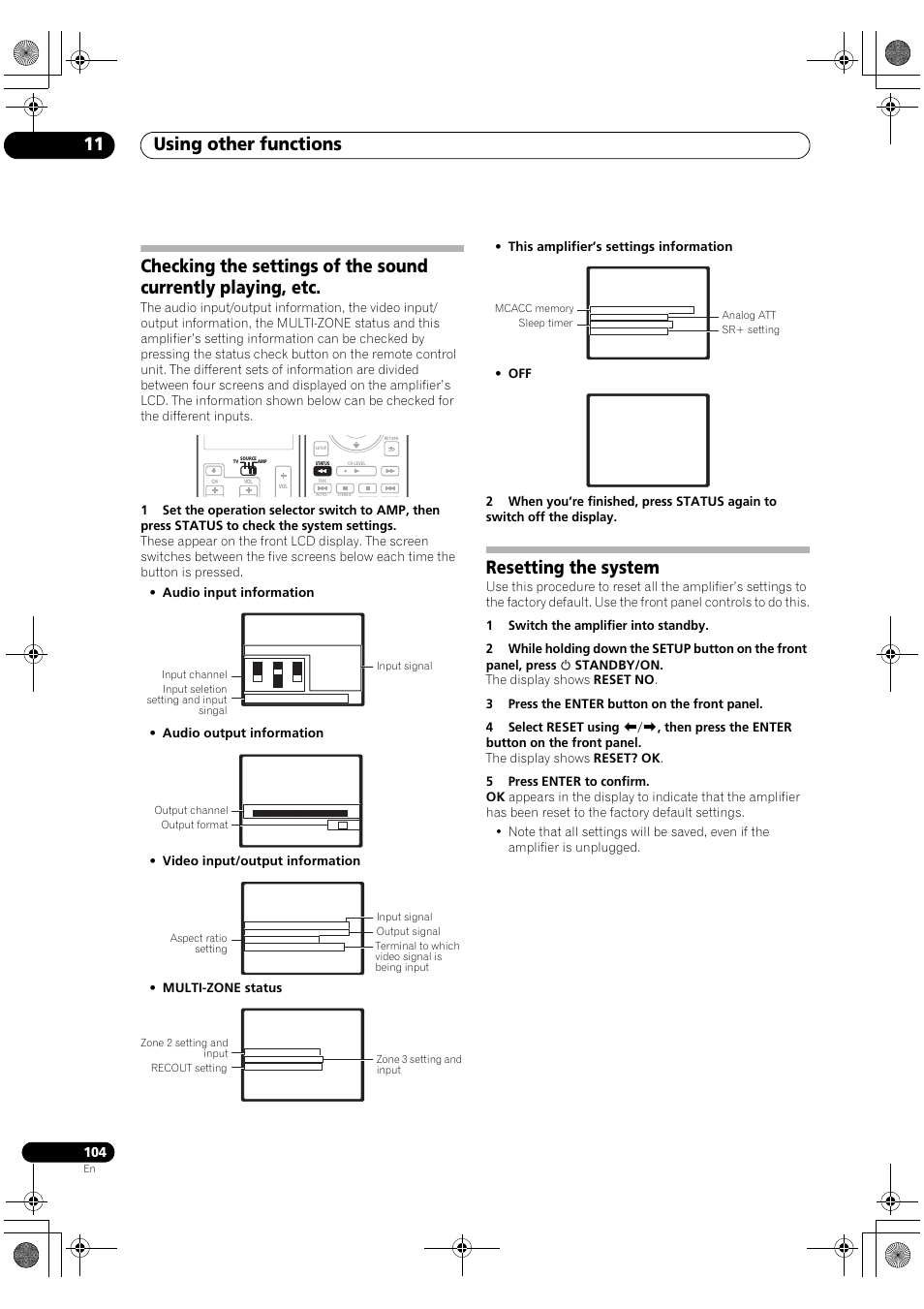 Using other functions 11, Resetting the system | Pioneer SC-LX90 User Manual | Page 104 / 150