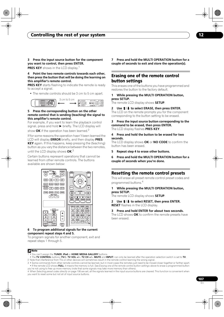 Controlling the rest of your system 12, Erasing one of the remote control button settings, Resetting the remote control presets | Pioneer SC-LX90 User Manual | Page 107 / 150