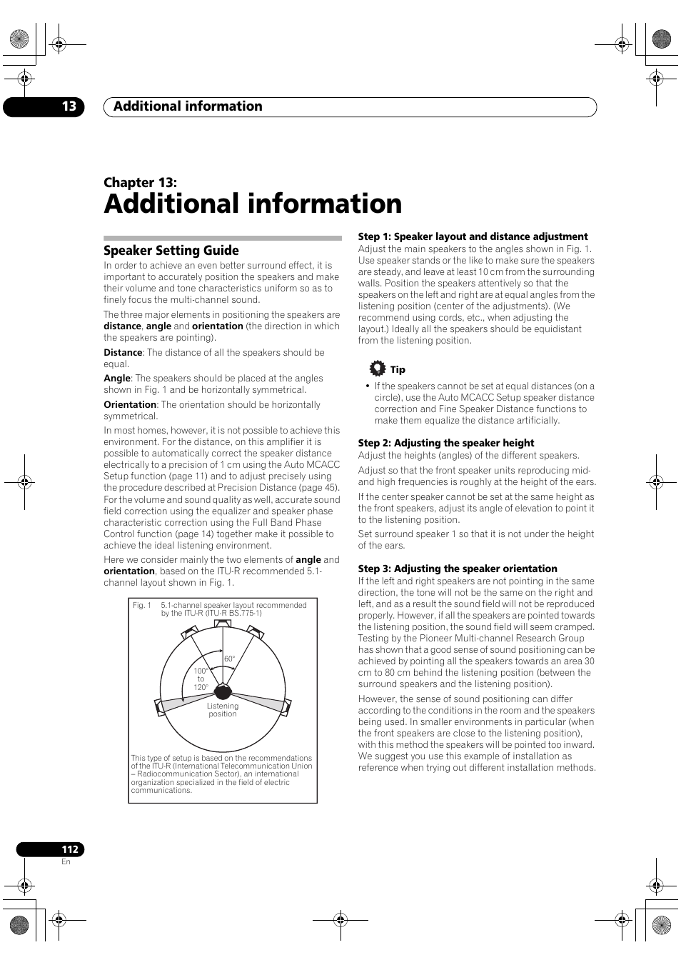 Speaker setting guide, Additional information, Additional information 13 | Chapter 13 | Pioneer SC-LX90 User Manual | Page 112 / 150