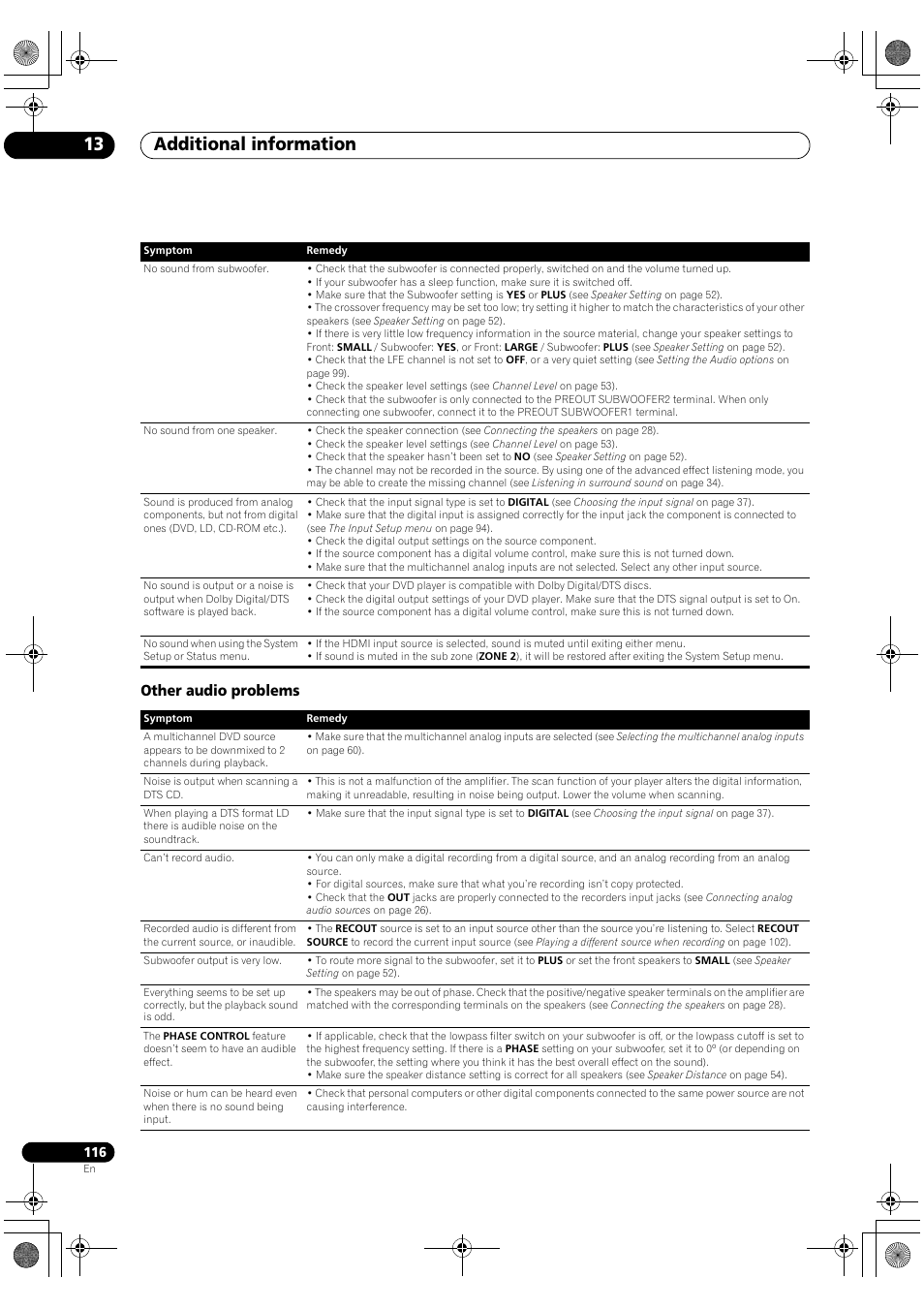 Other audio problems, Additional information 13 | Pioneer SC-LX90 User Manual | Page 116 / 150