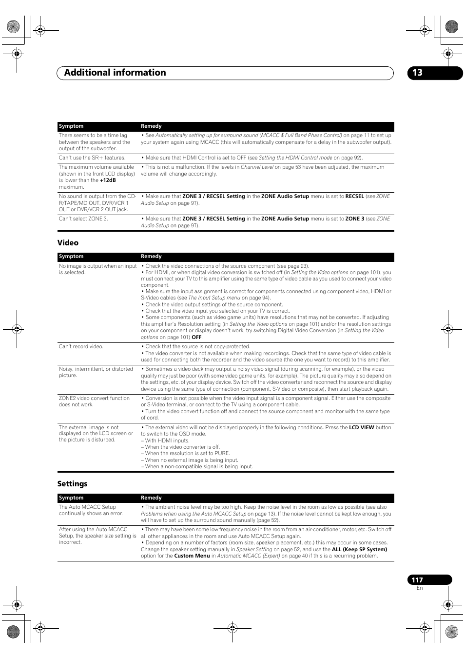 Video settings, Additional information 13 | Pioneer SC-LX90 User Manual | Page 117 / 150