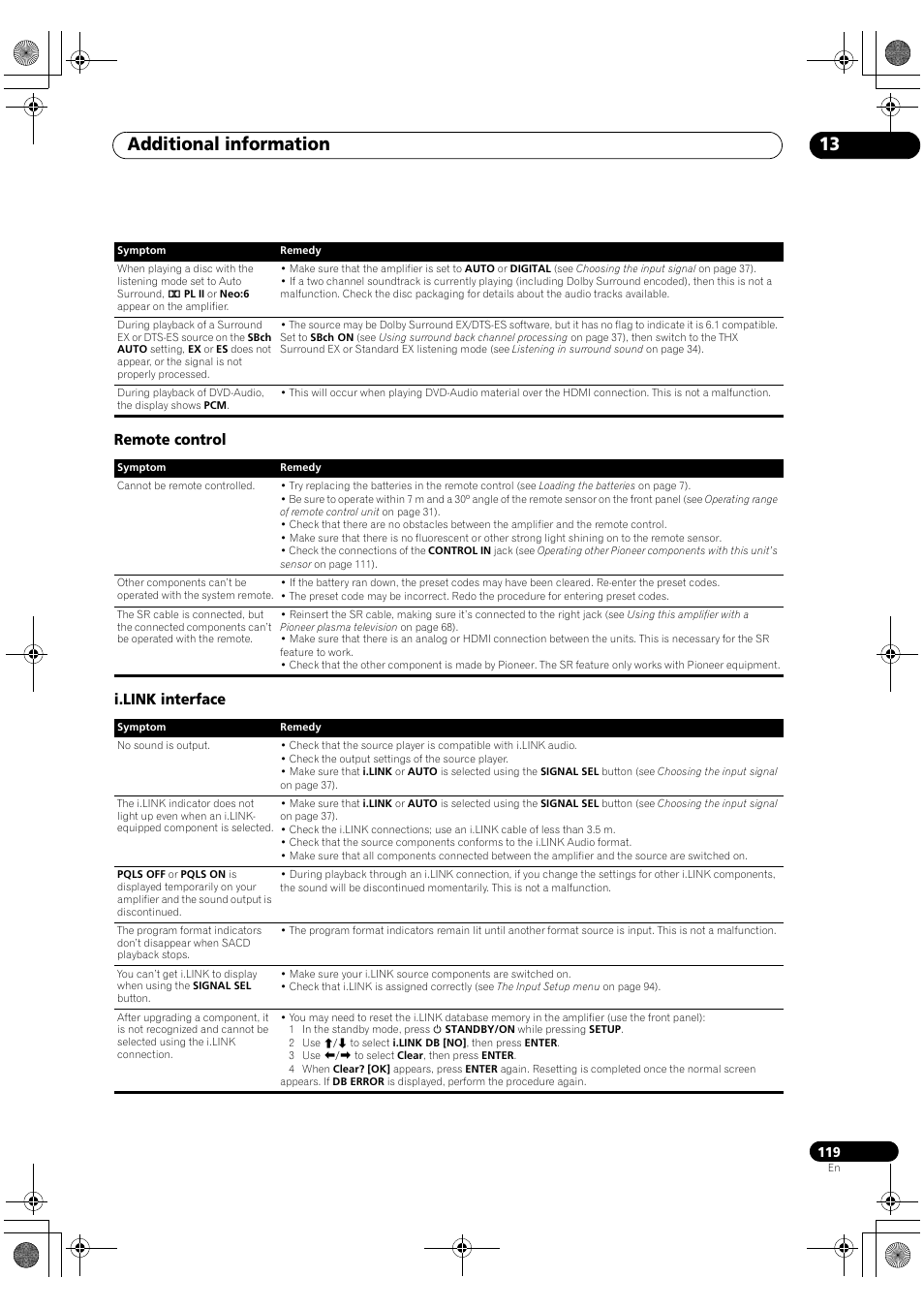 Remote control i.link interface, Additional information 13 | Pioneer SC-LX90 User Manual | Page 119 / 150