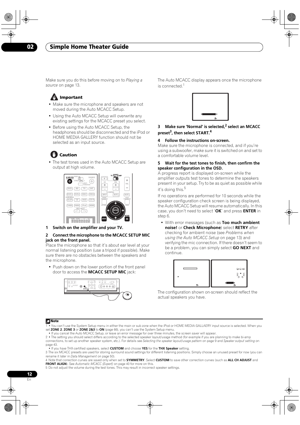 Simple home theater guide 02, Audio video, Enter mcacc setup mic | 3make sure ‘normal’ is selected, Select an mcacc preset, Then select start | Pioneer SC-LX90 User Manual | Page 12 / 150