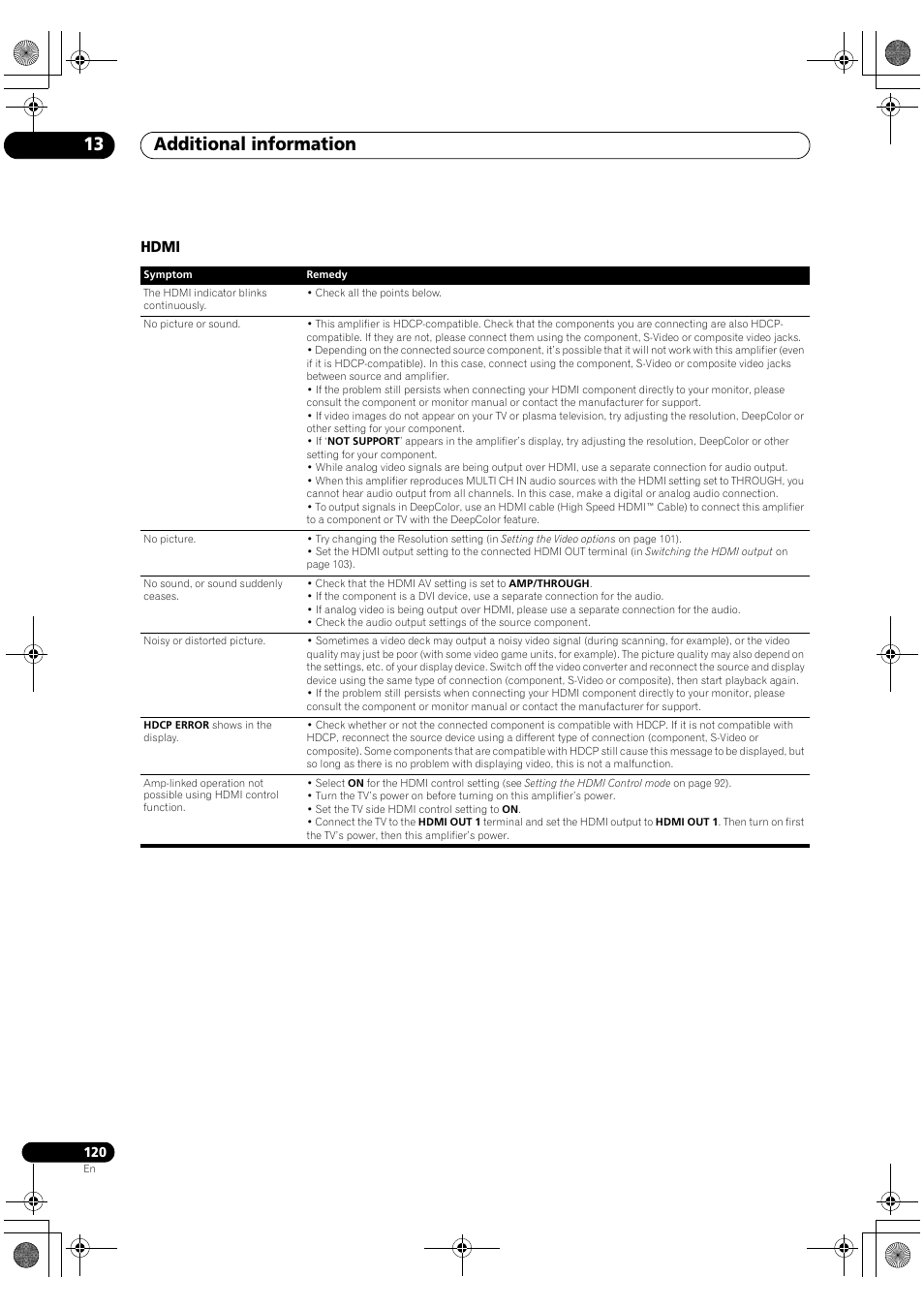 Hdmi, Additional information 13 | Pioneer SC-LX90 User Manual | Page 120 / 150