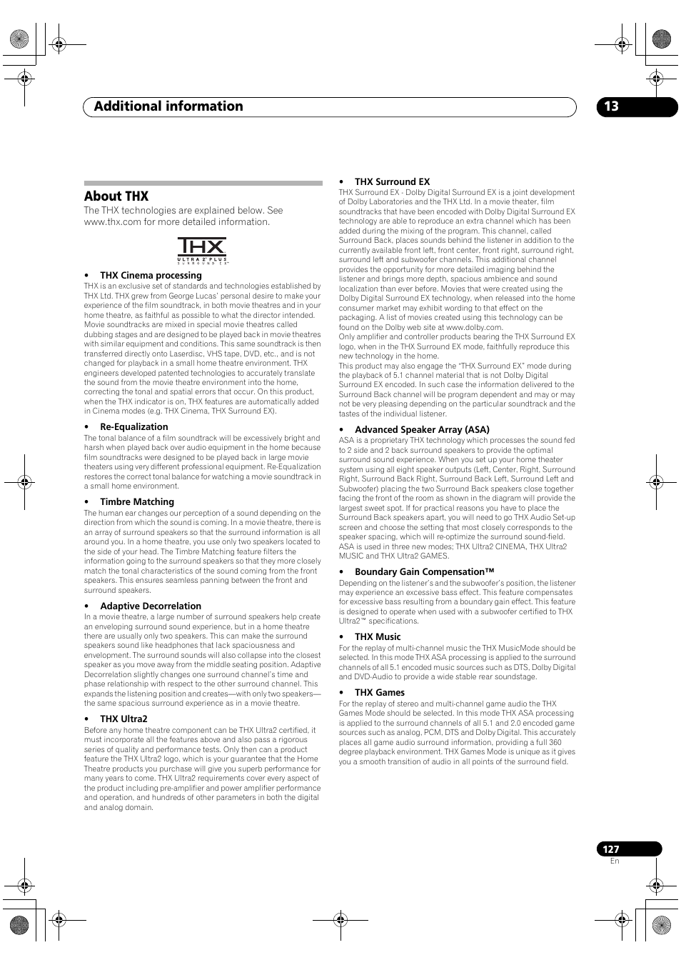 About thx, Additional information 13 | Pioneer SC-LX90 User Manual | Page 127 / 150
