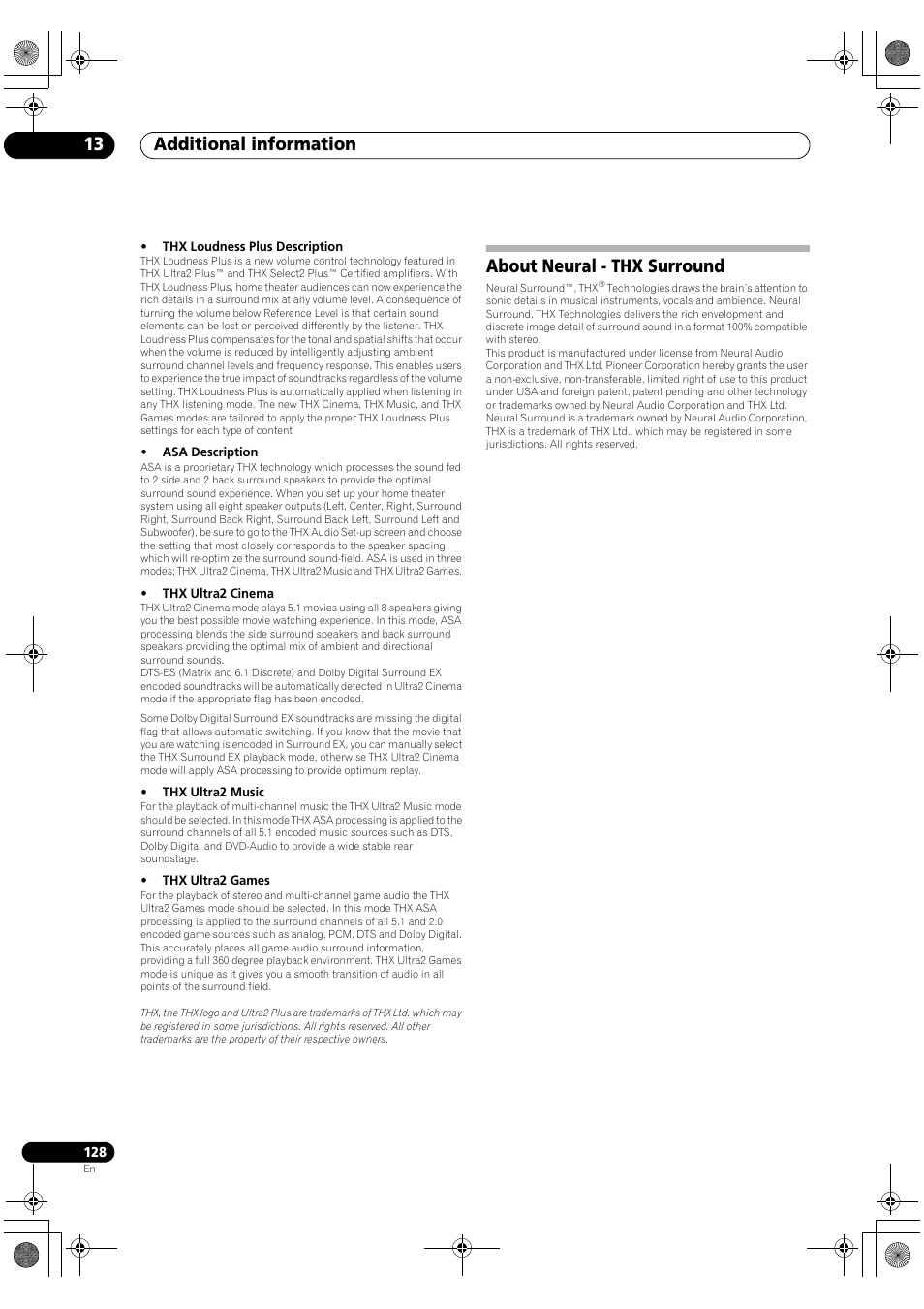 About neural - thx surround, Additional information 13 | Pioneer SC-LX90 User Manual | Page 128 / 150