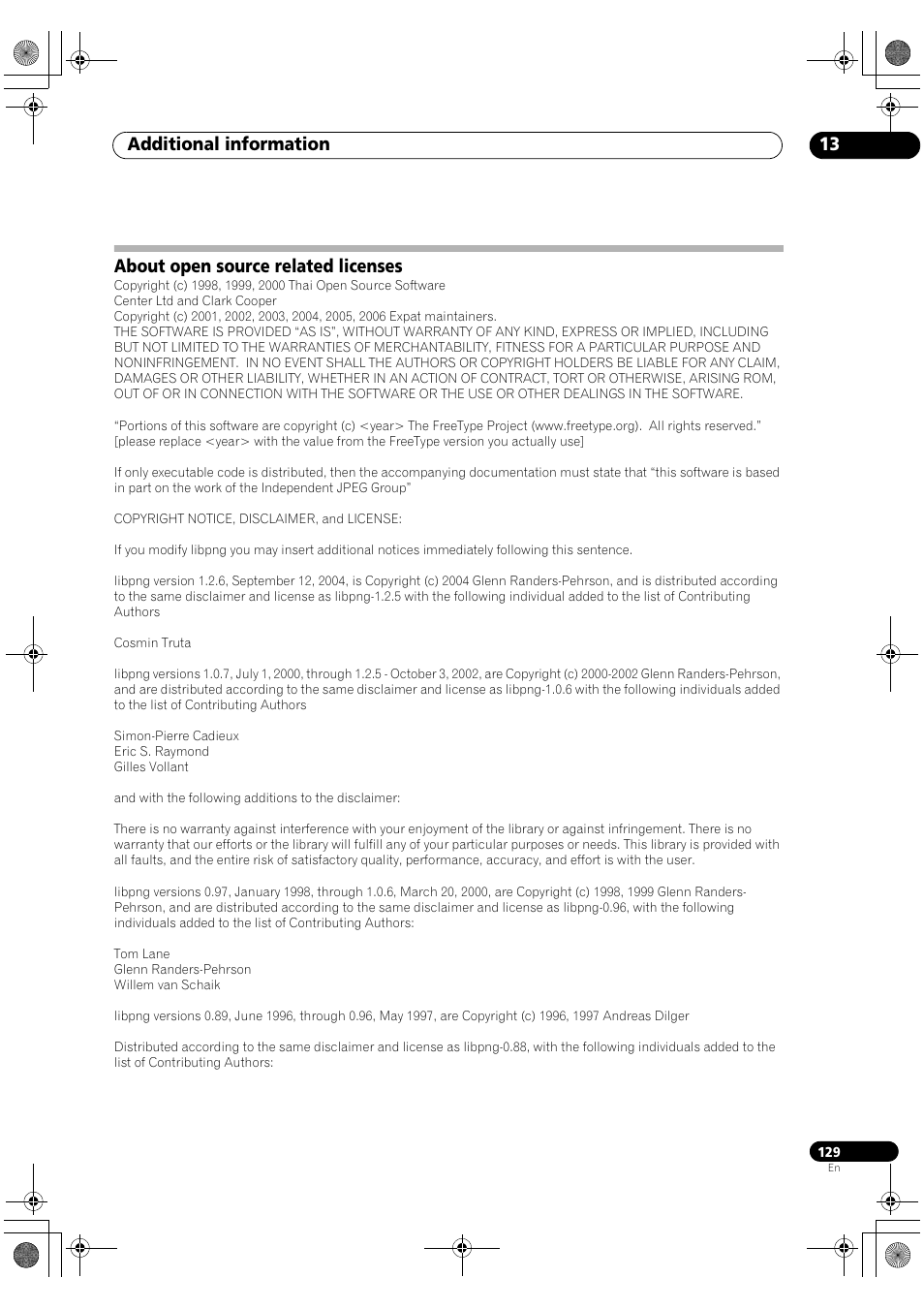 About open source related licenses, Additional information 13 | Pioneer SC-LX90 User Manual | Page 129 / 150