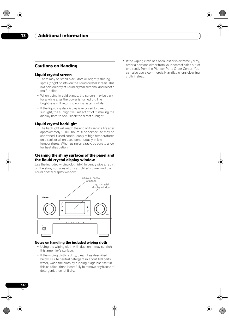 Cautions on handing, Additional information 13 | Pioneer SC-LX90 User Manual | Page 146 / 150