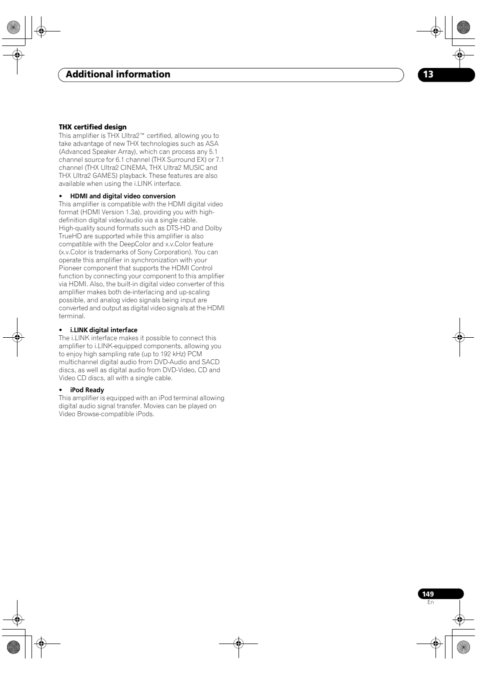 Additional information 13 | Pioneer SC-LX90 User Manual | Page 149 / 150
