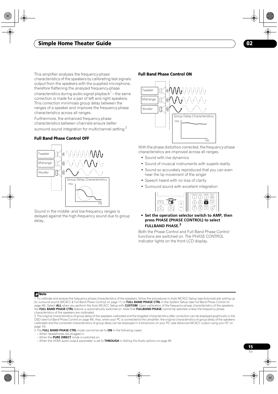 Simple home theater guide 02, Full band phase control off, Full band phase control on | Pioneer SC-LX90 User Manual | Page 15 / 150