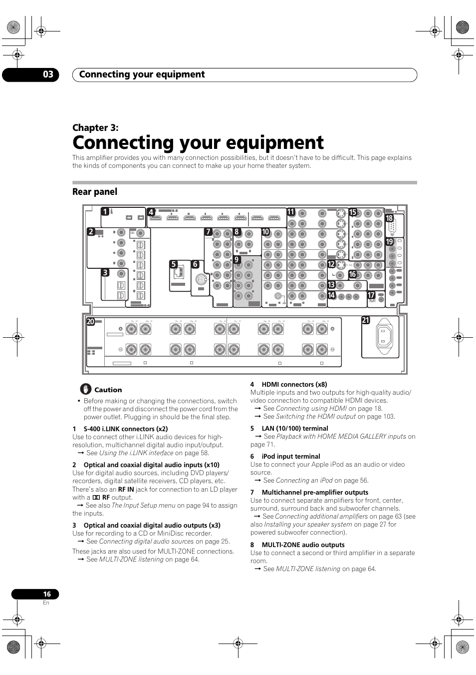 Rear panel, Connecting your equipment, Connecting your equipment 03 | Chapter 3 | Pioneer SC-LX90 User Manual | Page 16 / 150