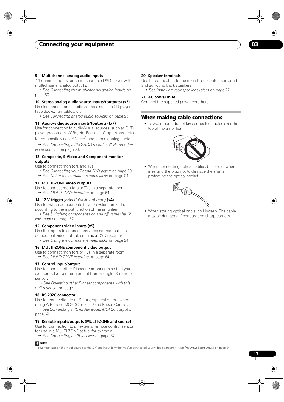 When making cable connections, Connecting your equipment 03 | Pioneer SC-LX90 User Manual | Page 17 / 150