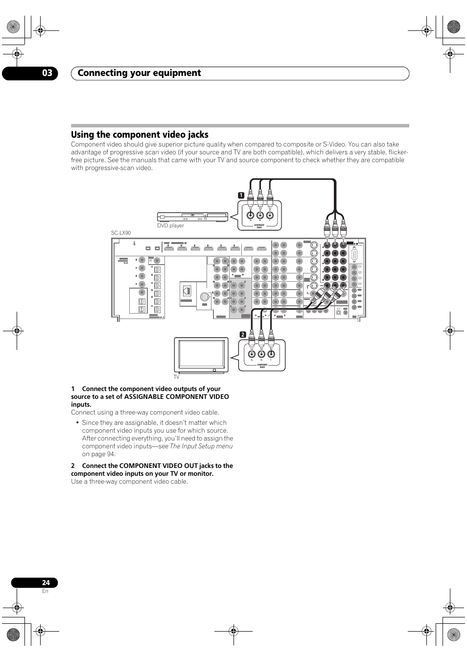 Using the component video jacks, Connecting your equipment 03 | Pioneer SC-LX90 User Manual | Page 24 / 150