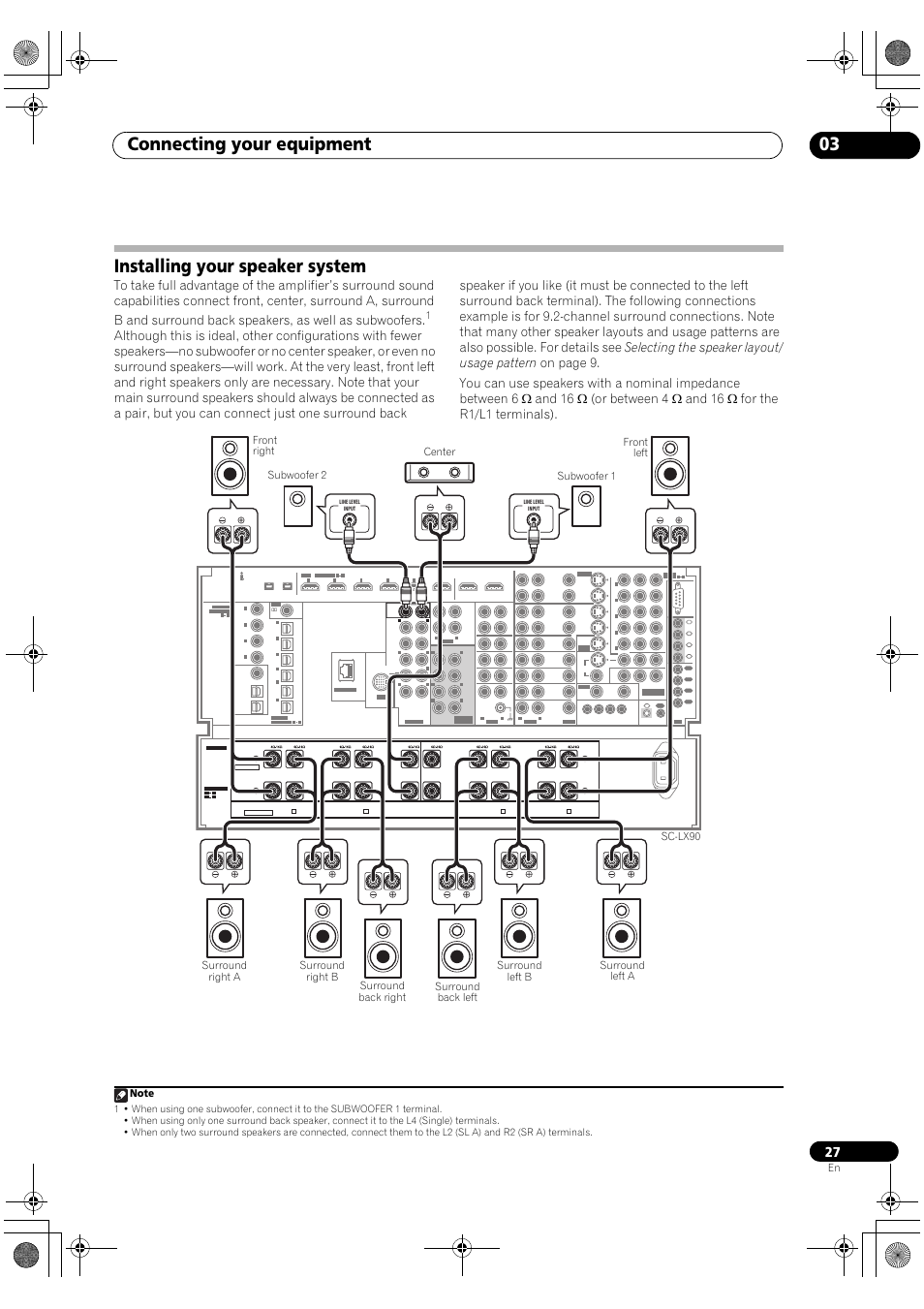 Installing your speaker system, Connecting your equipment 03 | Pioneer SC-LX90 User Manual | Page 27 / 150