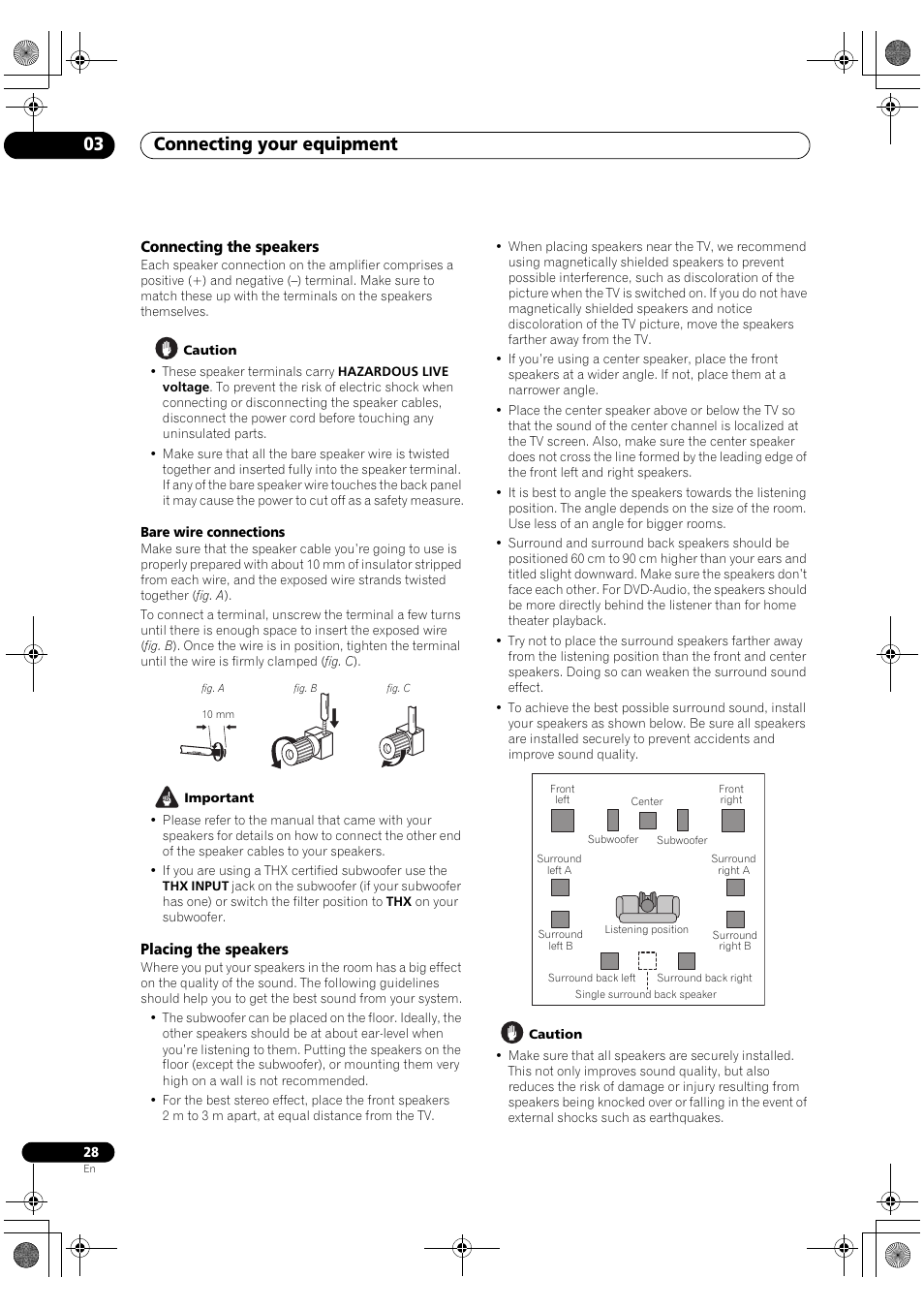Connecting the speakers placing the speakers, Connecting your equipment 03 | Pioneer SC-LX90 User Manual | Page 28 / 150