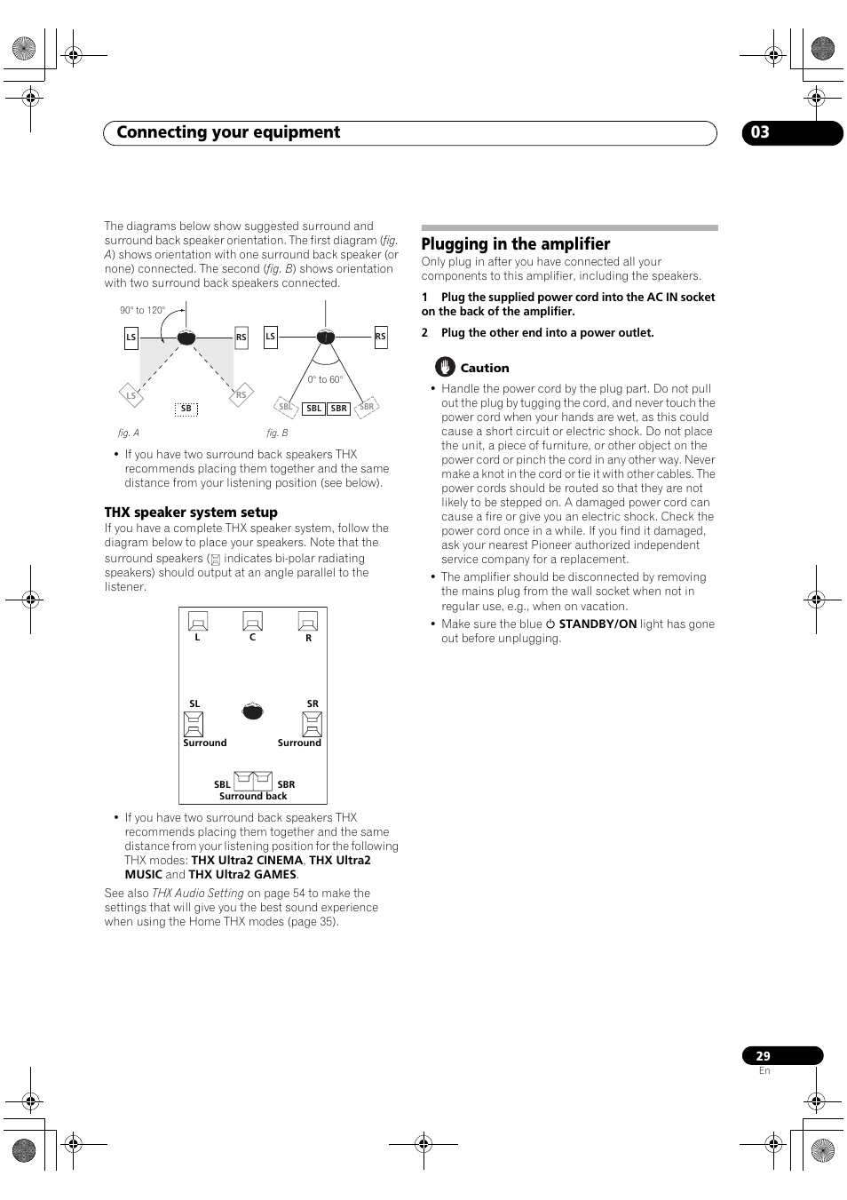 Thx speaker system setup, Plugging in the amplifier, Connecting your equipment 03 | Pioneer SC-LX90 User Manual | Page 29 / 150