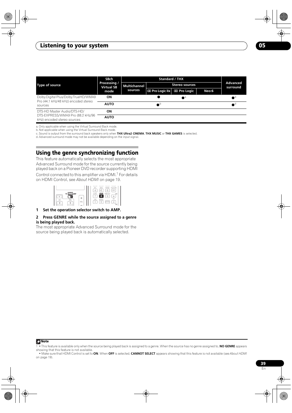 Using the genre synchronizing function, Listening to your system 05 | Pioneer SC-LX90 User Manual | Page 39 / 150