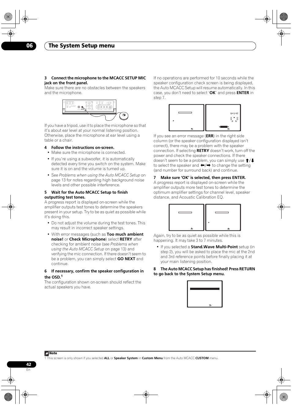 The system setup menu 06, Audio video, Enter mcacc setup mic | Pioneer SC-LX90 User Manual | Page 42 / 150