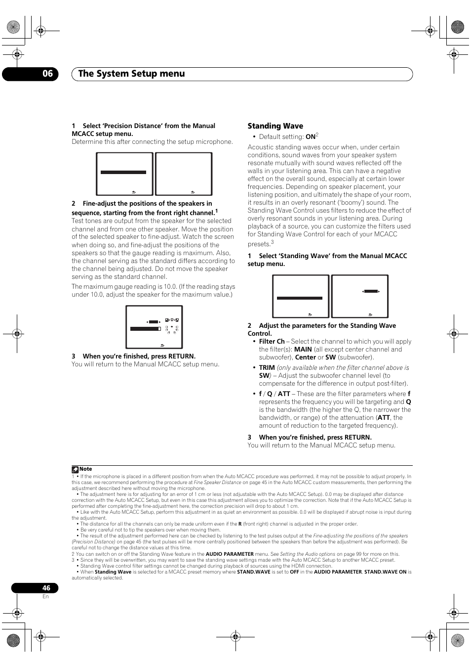 Standing wave, The system setup menu 06, Default setting: on | Pioneer SC-LX90 User Manual | Page 46 / 150