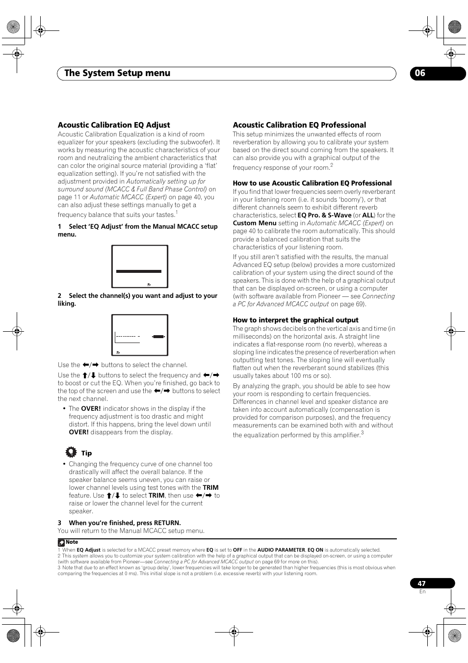 The system setup menu 06, Acoustic calibration eq adjust, Acoustic calibration eq professional | How to use acoustic calibration eq professional, How to interpret the graphical output | Pioneer SC-LX90 User Manual | Page 47 / 150