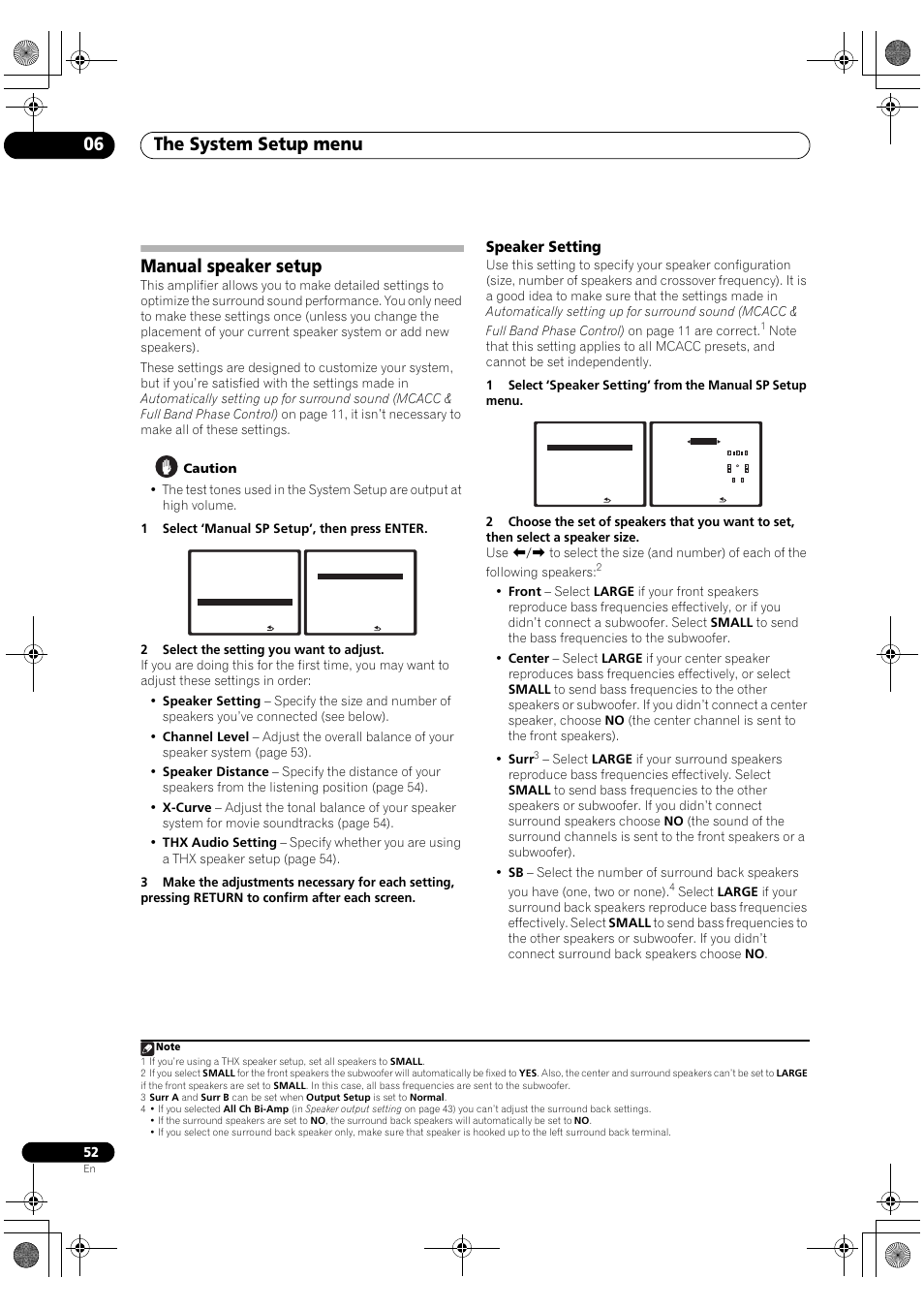 Manual speaker setup, Speaker setting, The system setup menu 06 | Pioneer SC-LX90 User Manual | Page 52 / 150
