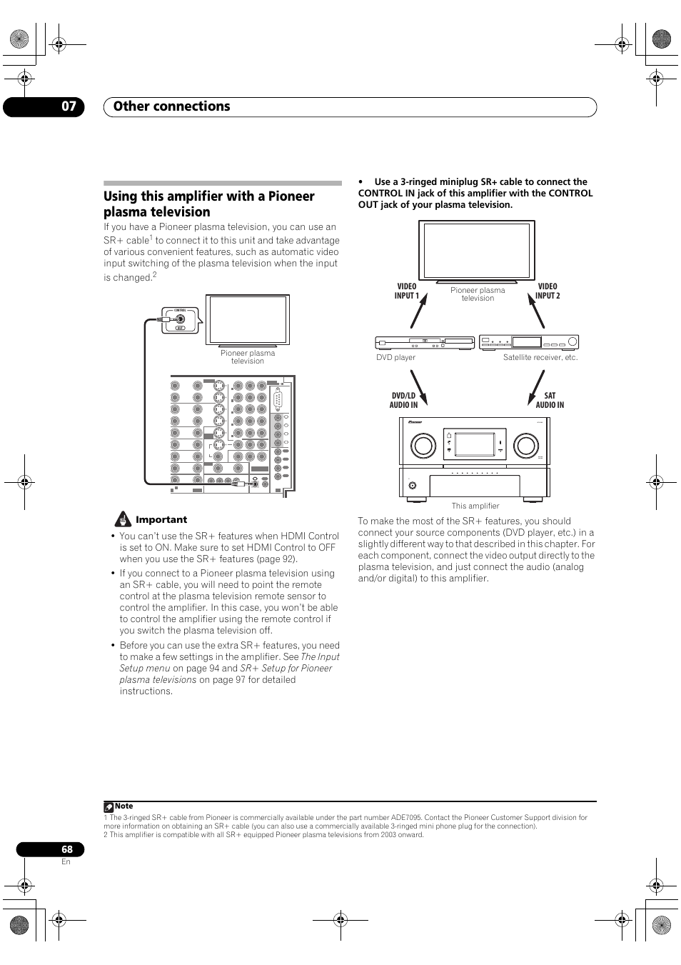 Other connections 07, Pioneer plasma television | Pioneer SC-LX90 User Manual | Page 68 / 150