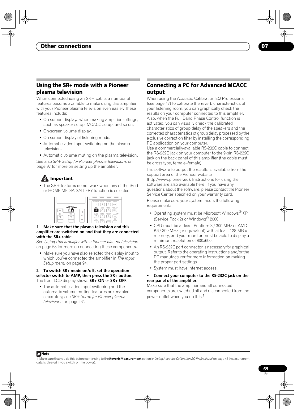 Other connections 07, Connecting a pc for advanced mcacc output | Pioneer SC-LX90 User Manual | Page 69 / 150