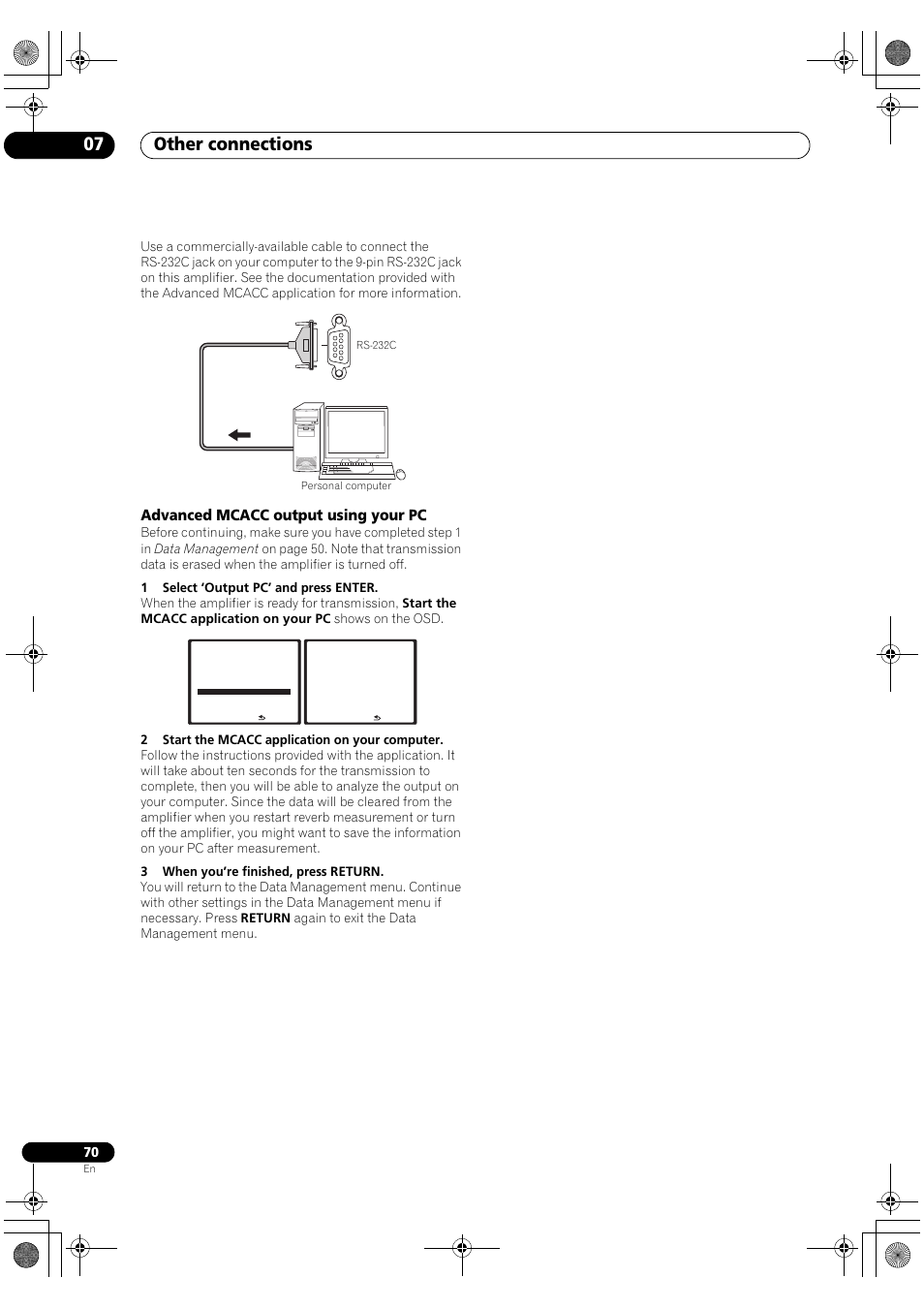 Advanced mcacc output using your pc, Other connections 07 | Pioneer SC-LX90 User Manual | Page 70 / 150