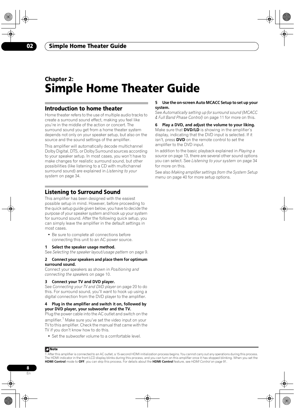 Simple home theater guide, Simple home theater guide 02, Chapter 2 | Introduction to home theater, Listening to surround sound | Pioneer SC-LX90 User Manual | Page 8 / 150