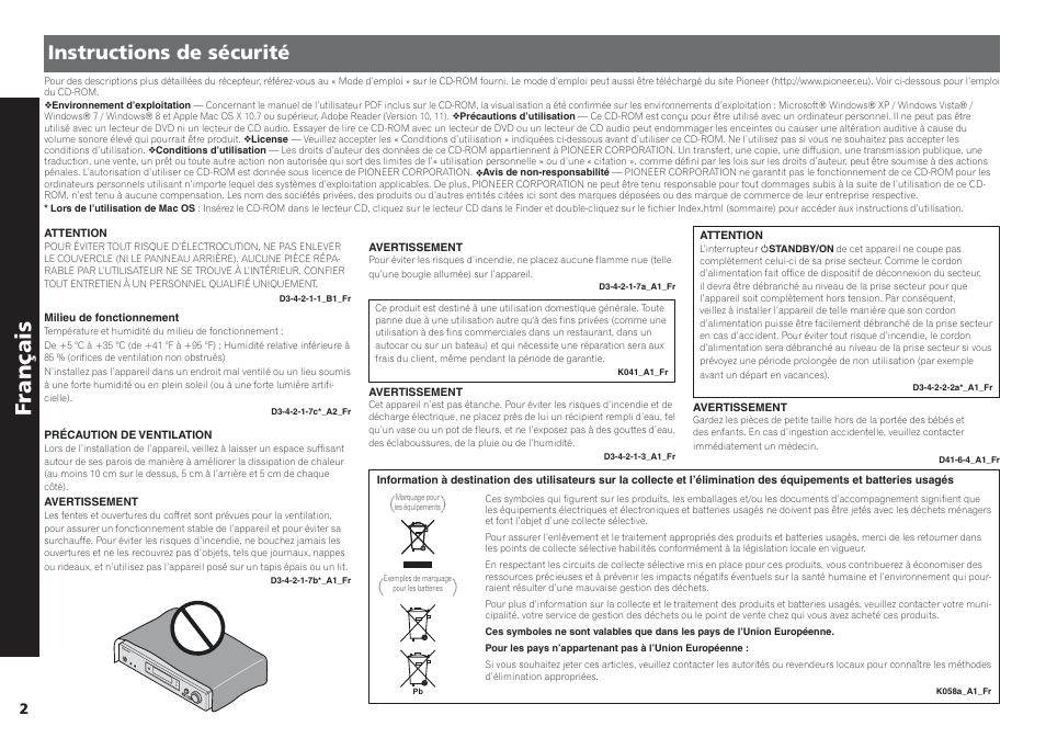 Amplificateur av, Guide rapide, Français | Instructions de sécurité | Pioneer VSX-S510-S User Manual | Page 10 / 60
