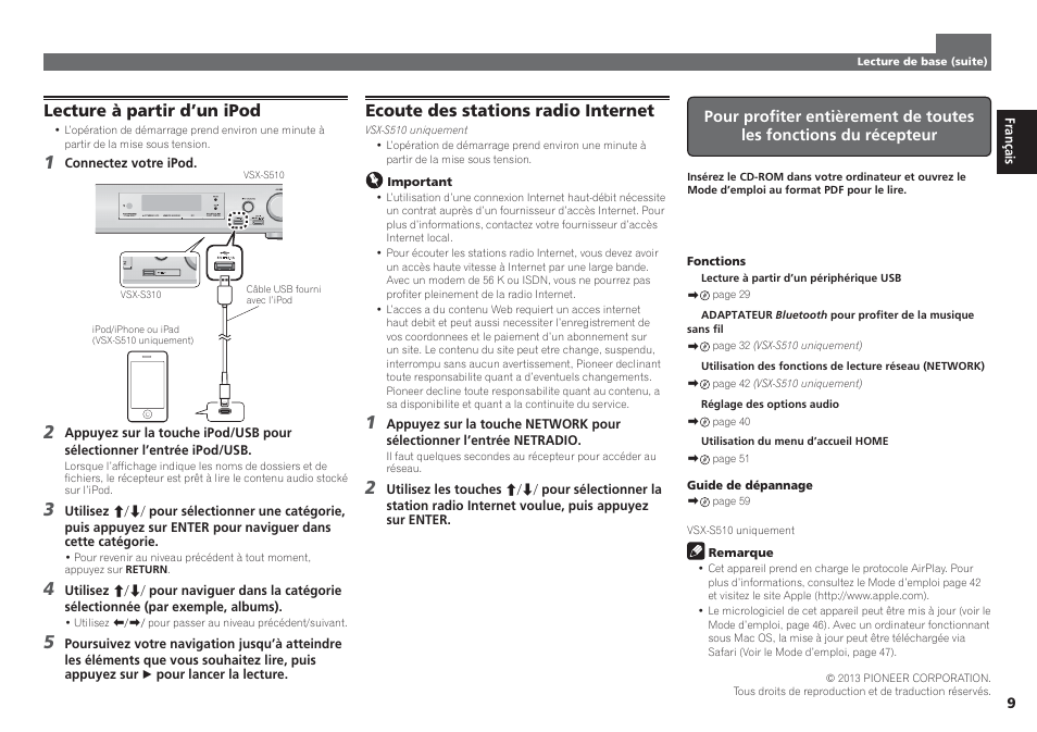 Lecture à partir d’un ipod, Ecoute des stations radio internet | Pioneer VSX-S510-S User Manual | Page 17 / 60