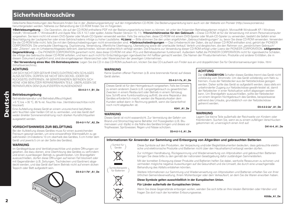 Av receiver, Kurzanleitung, Deutsch | Sicherheitsbroschüre | Pioneer VSX-S510-S User Manual | Page 18 / 60